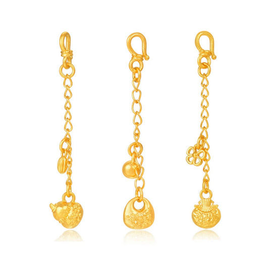 24K Gold D.I.Y Gourd Fortune Bag Tassel Pendant Accessories Extension Chain Charm