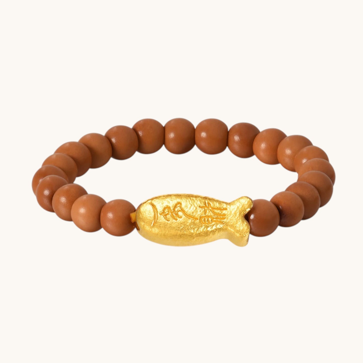 24k Gold Lucky Fish Charm Wealth Symbol Olive Beads Ring