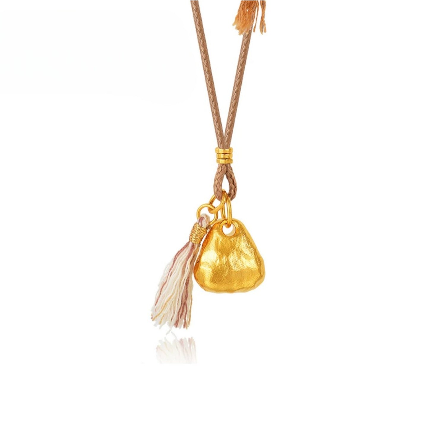 24k Gold "Golden Mountain" Pendant Adjustable Braided Cord Necklace