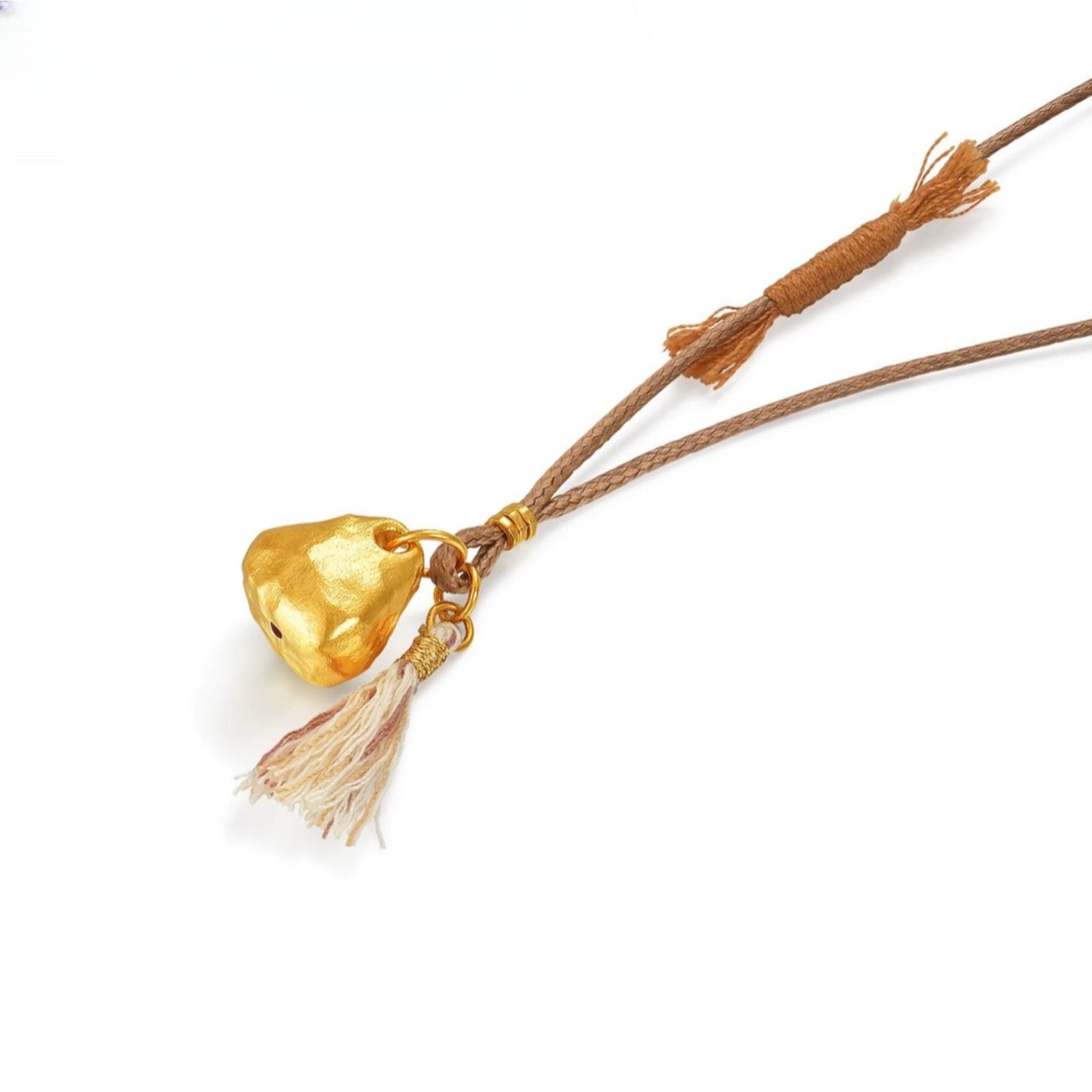 24k Gold "Golden Mountain" Pendant Adjustable Braided Cord Necklace