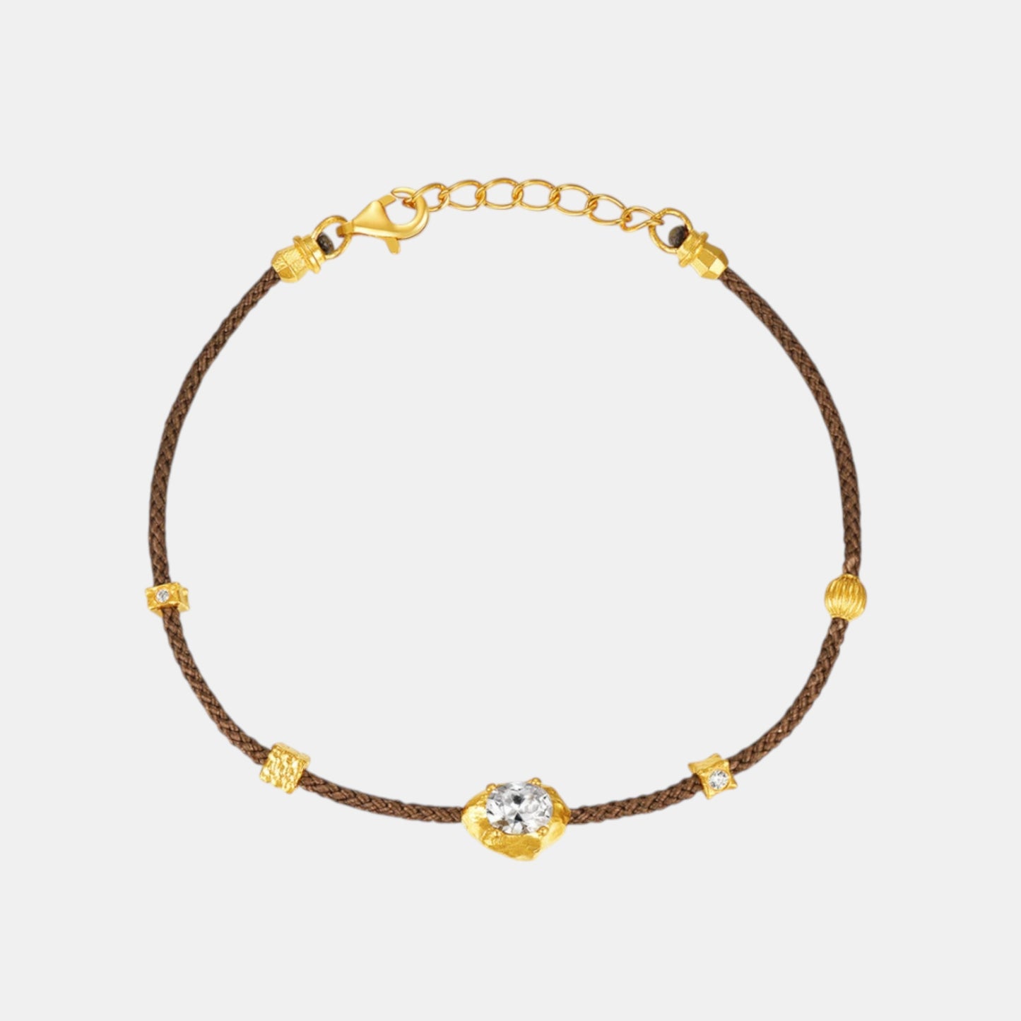 24k Gold Zircon Minimal Style Charm Braided Cord Bracelet