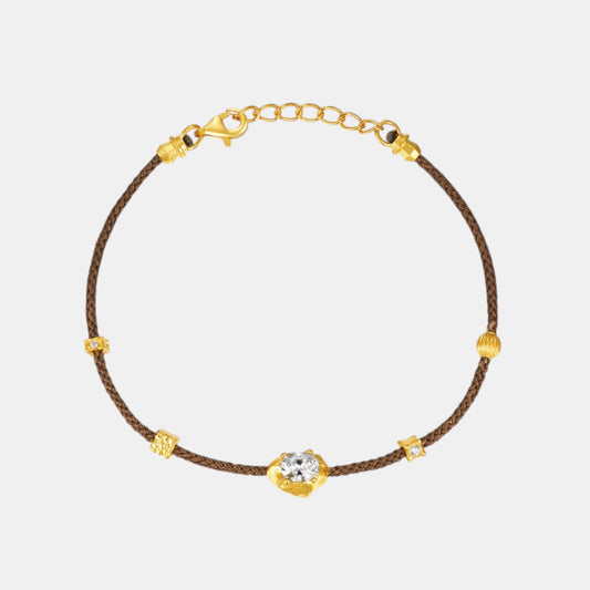 24k Gold Zircon Minimal Style Charm Braided Cord Bracelet
