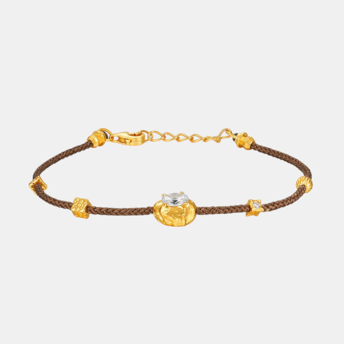 24k Gold Zircon Minimal Style Charm Braided Cord Bracelet