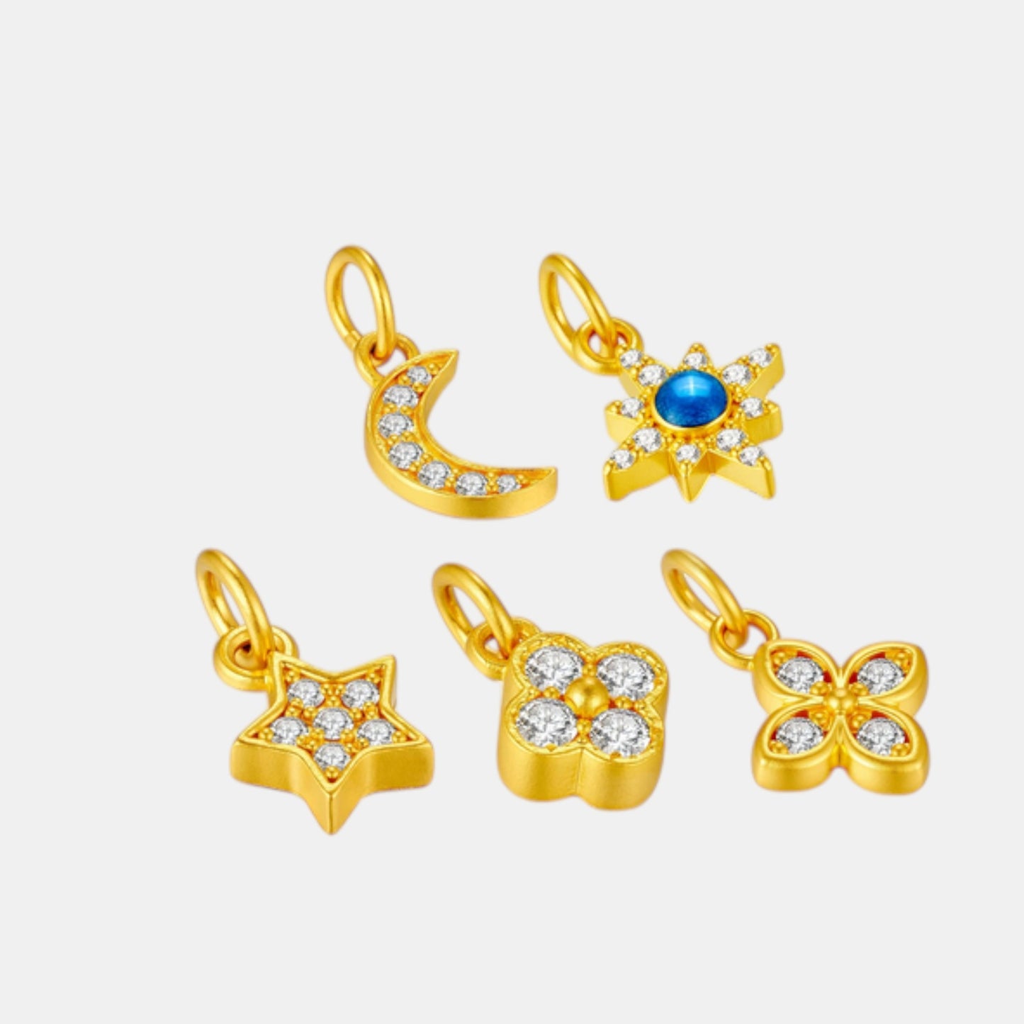 24K Gold Moissanite Star Clover Moon Multi-Style Charm D.I.Y Jewelry Making