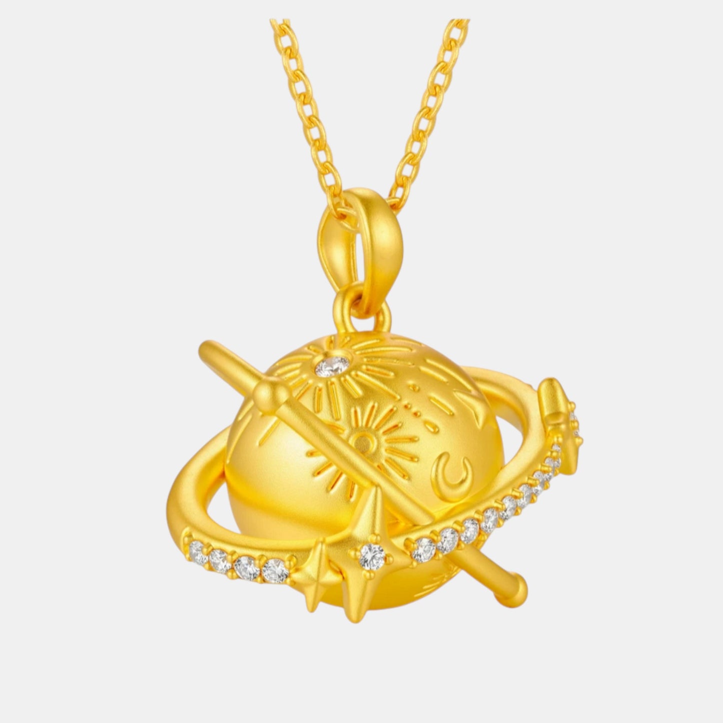 24K Gold Moissanite Heart of Planet Pendant