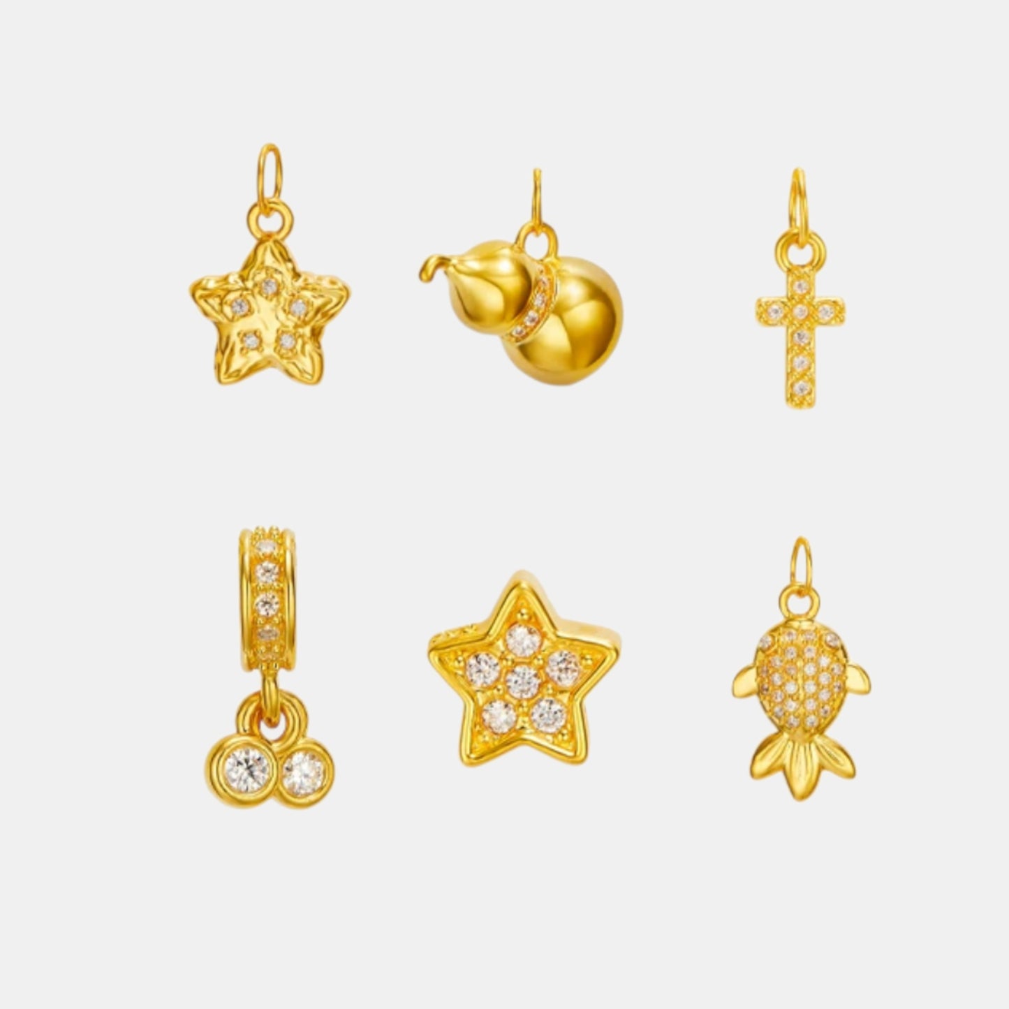 24K 999 Gold Zircon Mini Star Gourd Cross Goldfish Koi D.I.Y Charms