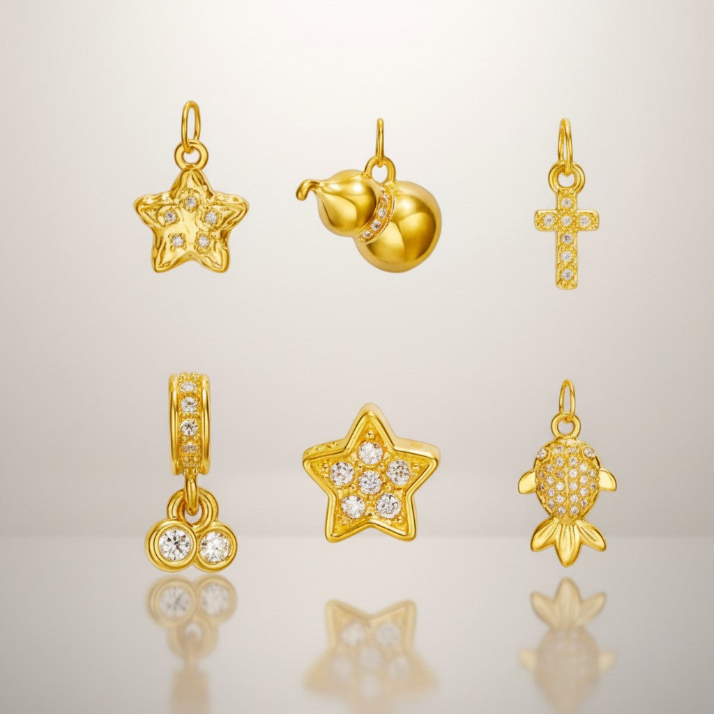 24K 999 Gold Zircon Mini Star Gourd Cross Goldfish Koi D.I.Y Charms