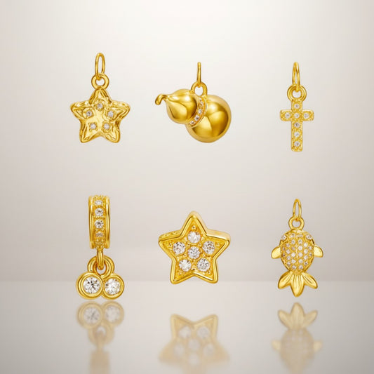 24K 999 Gold Zircon Mini Star Gourd Cross Goldfish Koi D.I.Y Charms