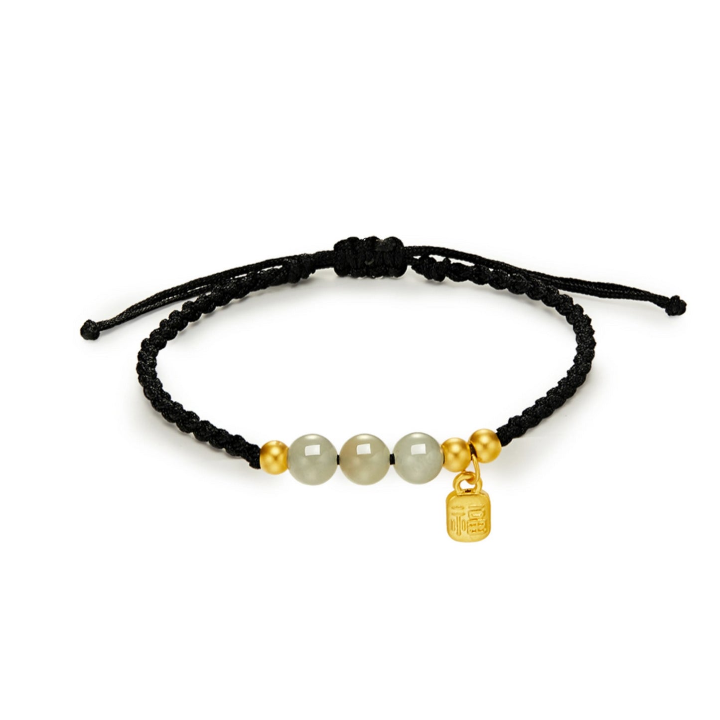 24K 999 Gold Mini Blessing Charm Jade Beads Weaving Adjustable Bracelet