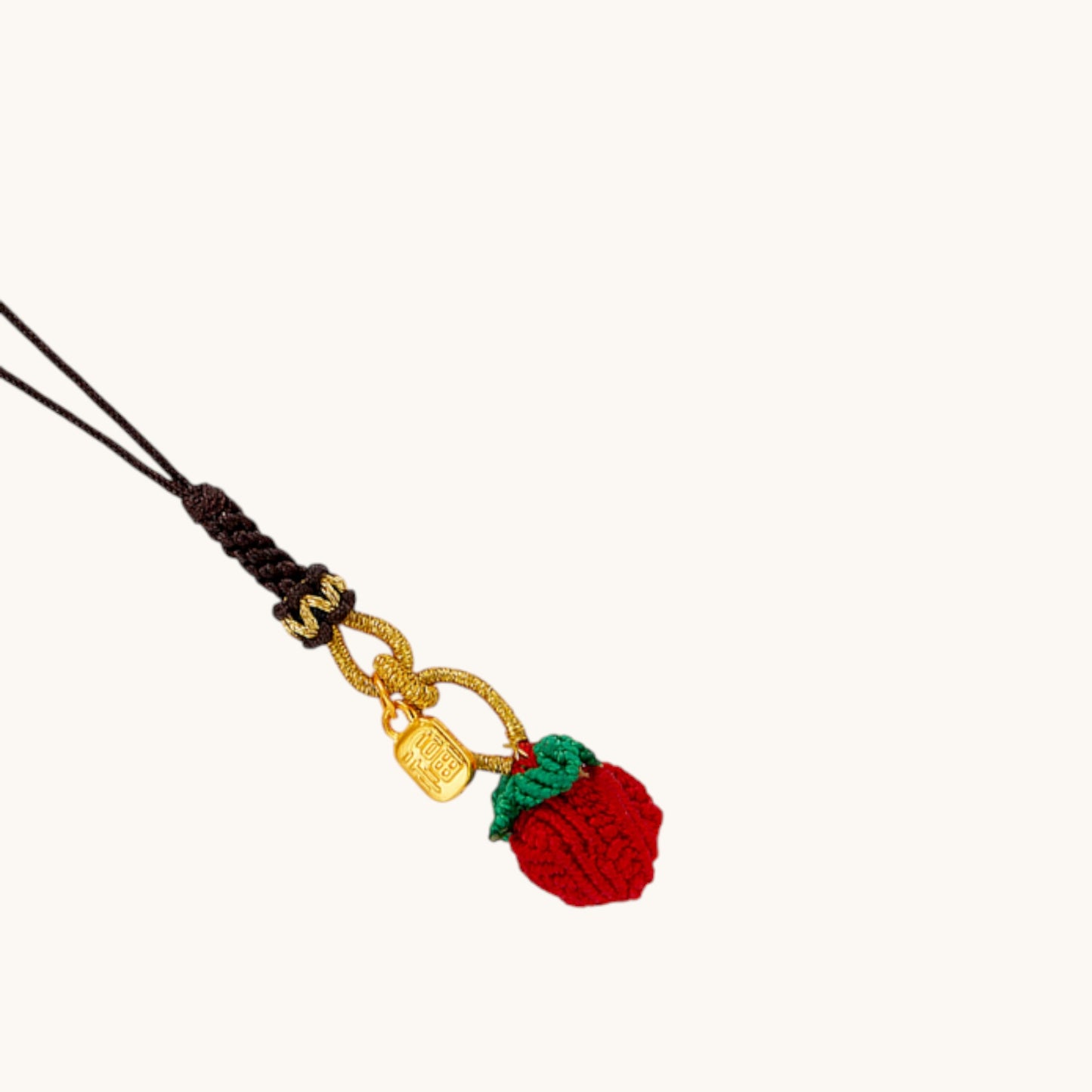 24K Gold Charm Braided Fruit Strawberry Charm Phone Strap Mobile Accessory