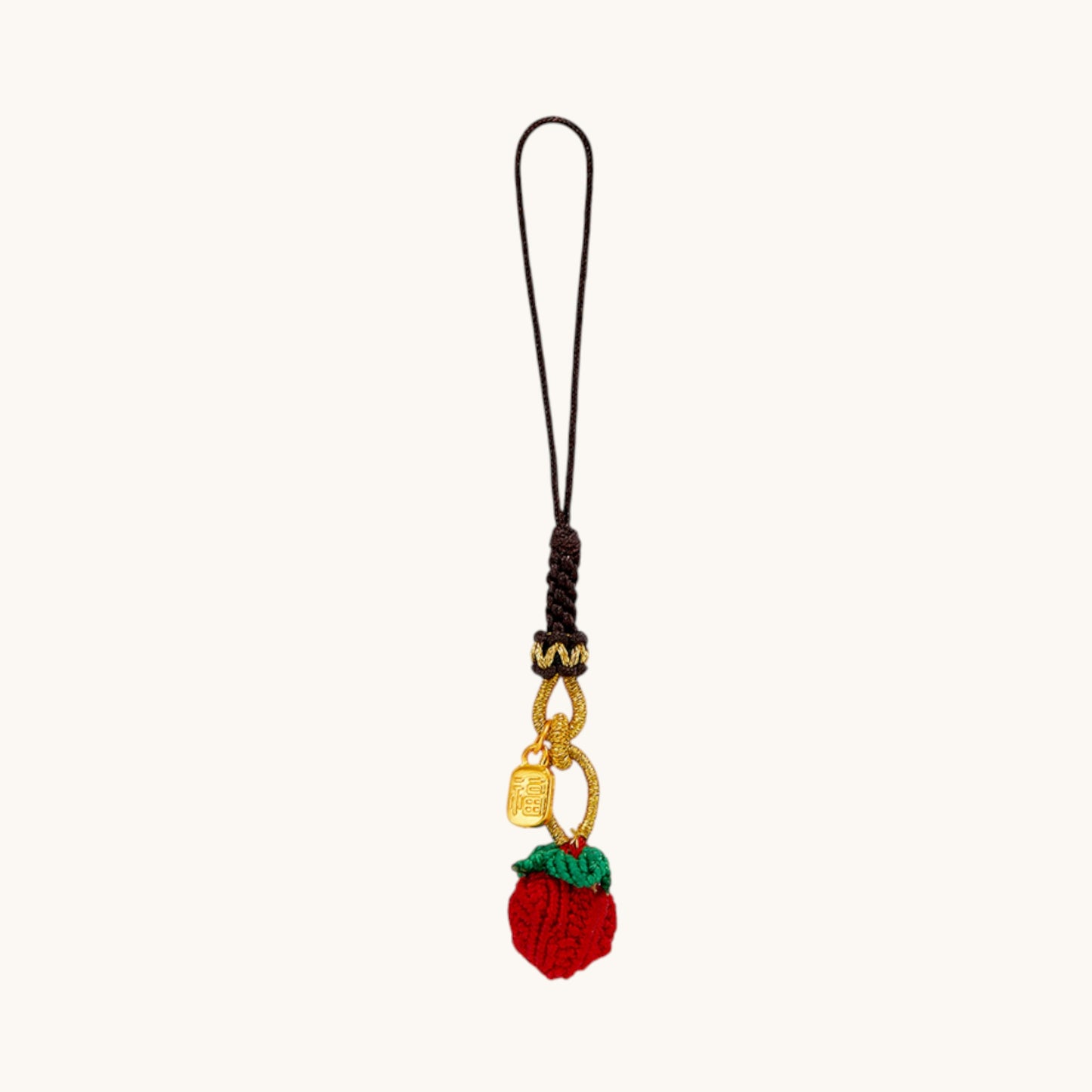 24K Gold Charm Braided Fruit Strawberry Charm Phone Strap Mobile Accessory