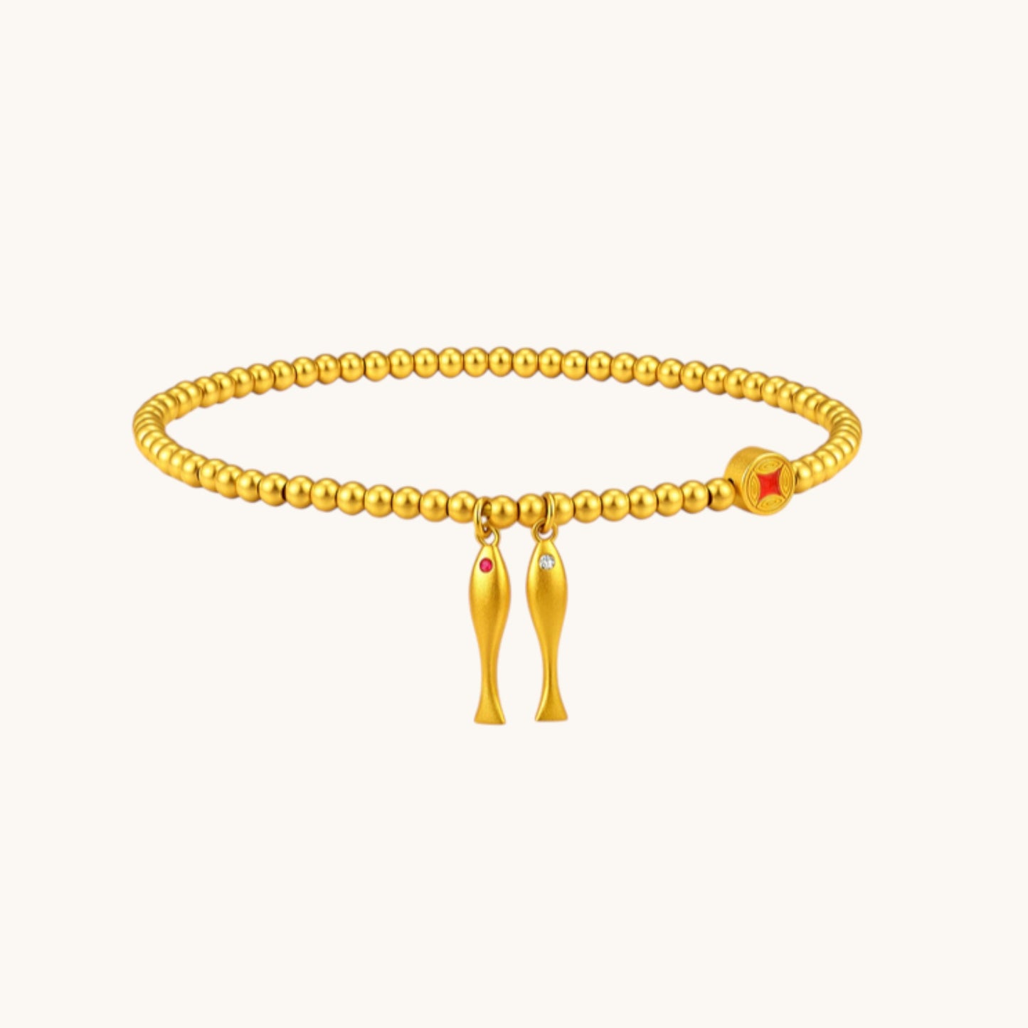 24K 999 Gold Lucky Fish Coin Charms Beads Bracelet