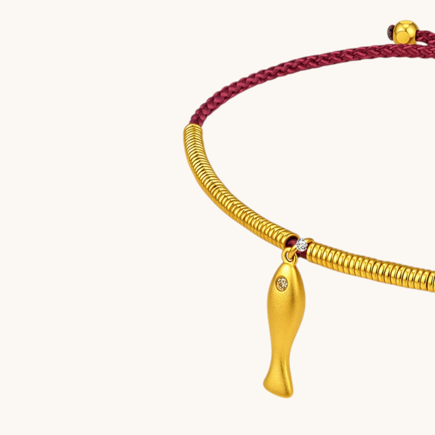 24K 999 Gold Lucky Fish Charms Braided Cord Adjustable Bracelet