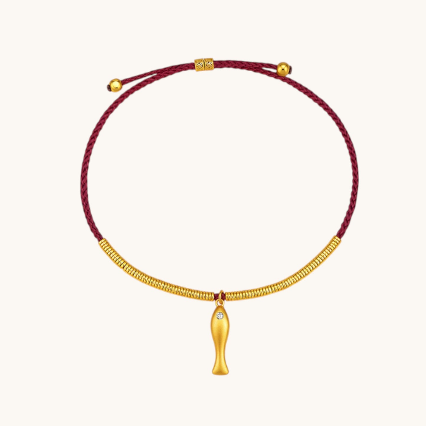24K 999 Gold Lucky Fish Charms Braided Cord Adjustable Bracelet