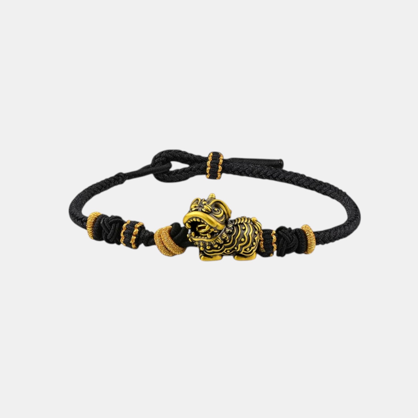 24K 999 Gold Lion Dance Charm Braided Trendy Feng Shui Wealth Protection Bracelet