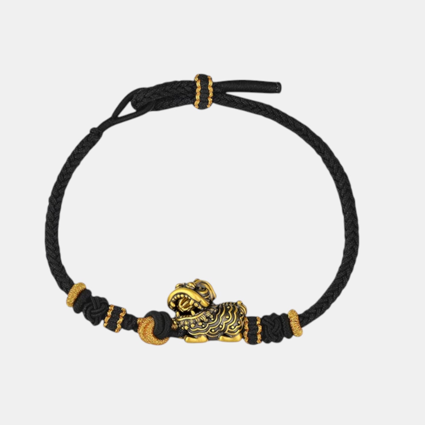 24K 999 Gold Lion Dance Charm Braided Trendy Feng Shui Wealth Protection Bracelet