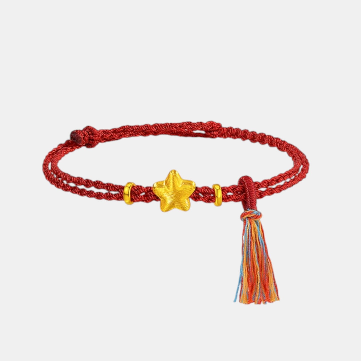 24K 999 Gold Star Charm Tassel Braided Adjustable Bracelet