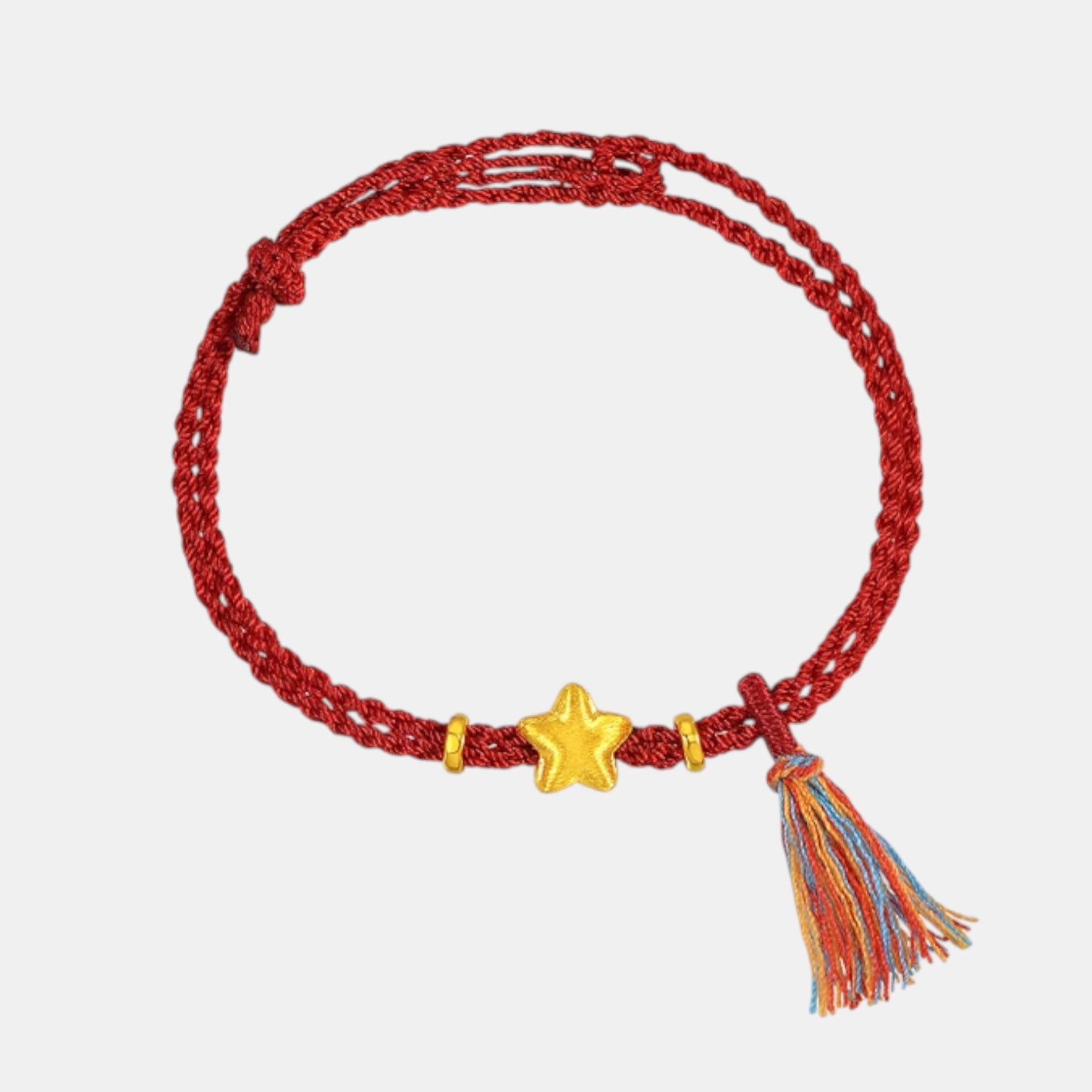 24K 999 Gold Star Charm Tassel Braided Adjustable Bracelet
