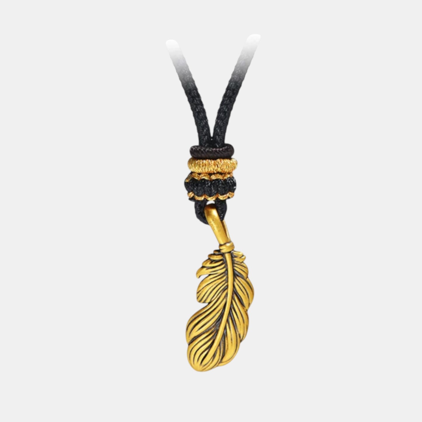 24K Gold Feather Lucky Pendant Detailed Good Fortune Braided Necklace