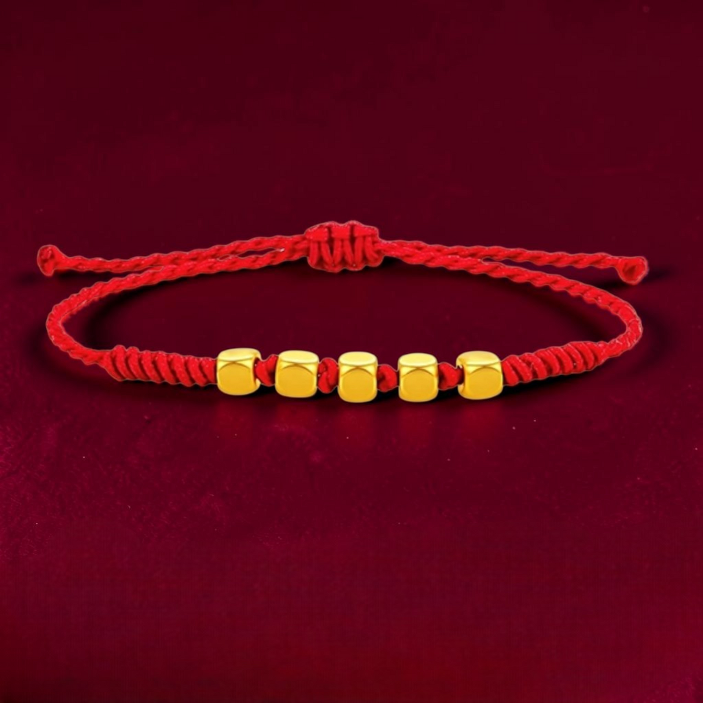 24K 999 Gold Minimal Minimalist Cube Charm Adjustable Bracelet