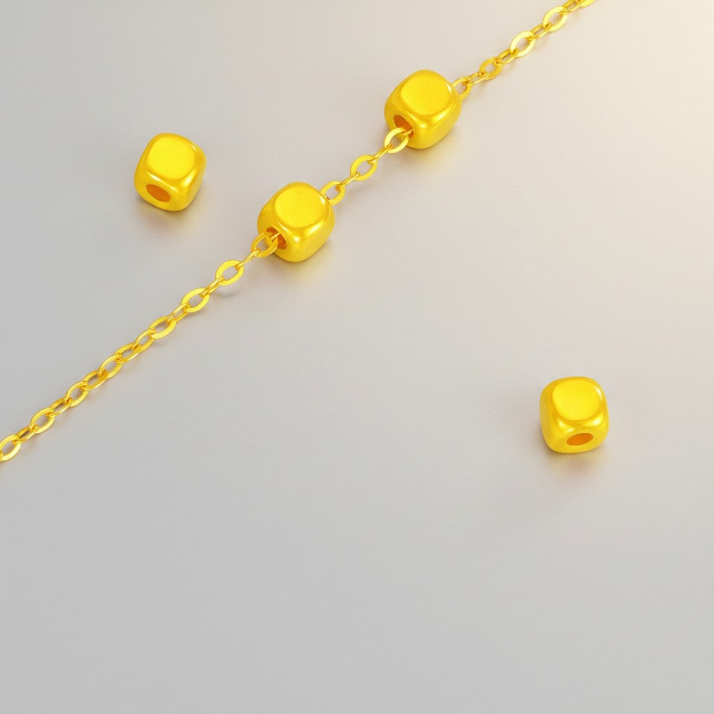 24K 999 Gold Mini Cube Minimal Style Charm D.I.Y Jewelry Making