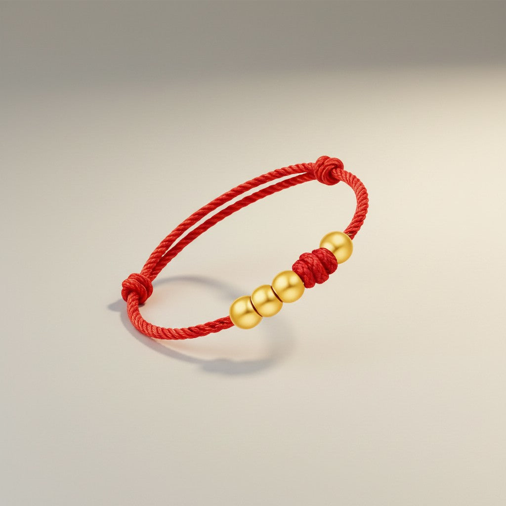 24K 999 Gold Minimal Minimalist Lucky Beads Braided String Couple Ring