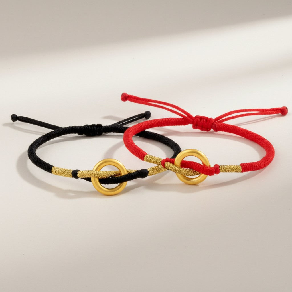 24K 999 Gold Minimal Round Charm String Adjustable Bracelet