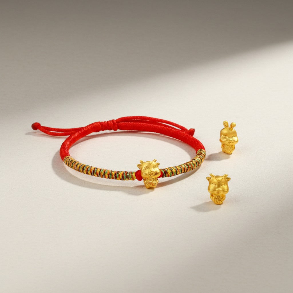 24K 999 Gold 12 Zodiac Animal Horse Dragon Weaving Braided Bracelet