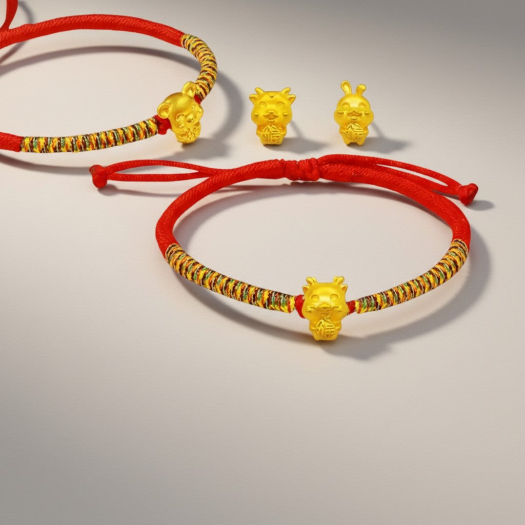 24K 999 Gold 12 Zodiac Animal Horse Dragon Weaving Braided Bracelet