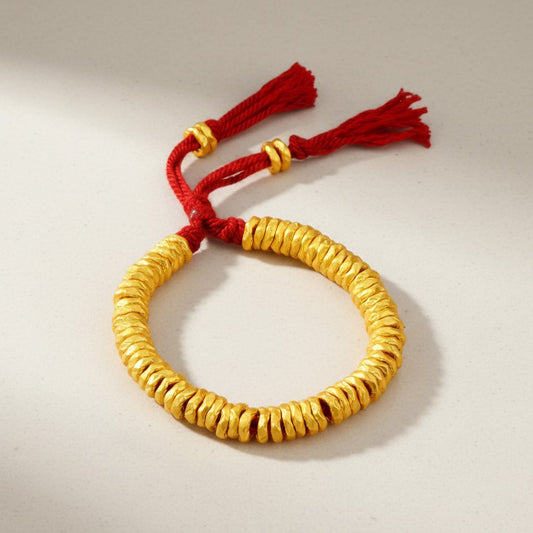24K 999 Gold Nuggets Charms Braided String Adjustable Bracelet