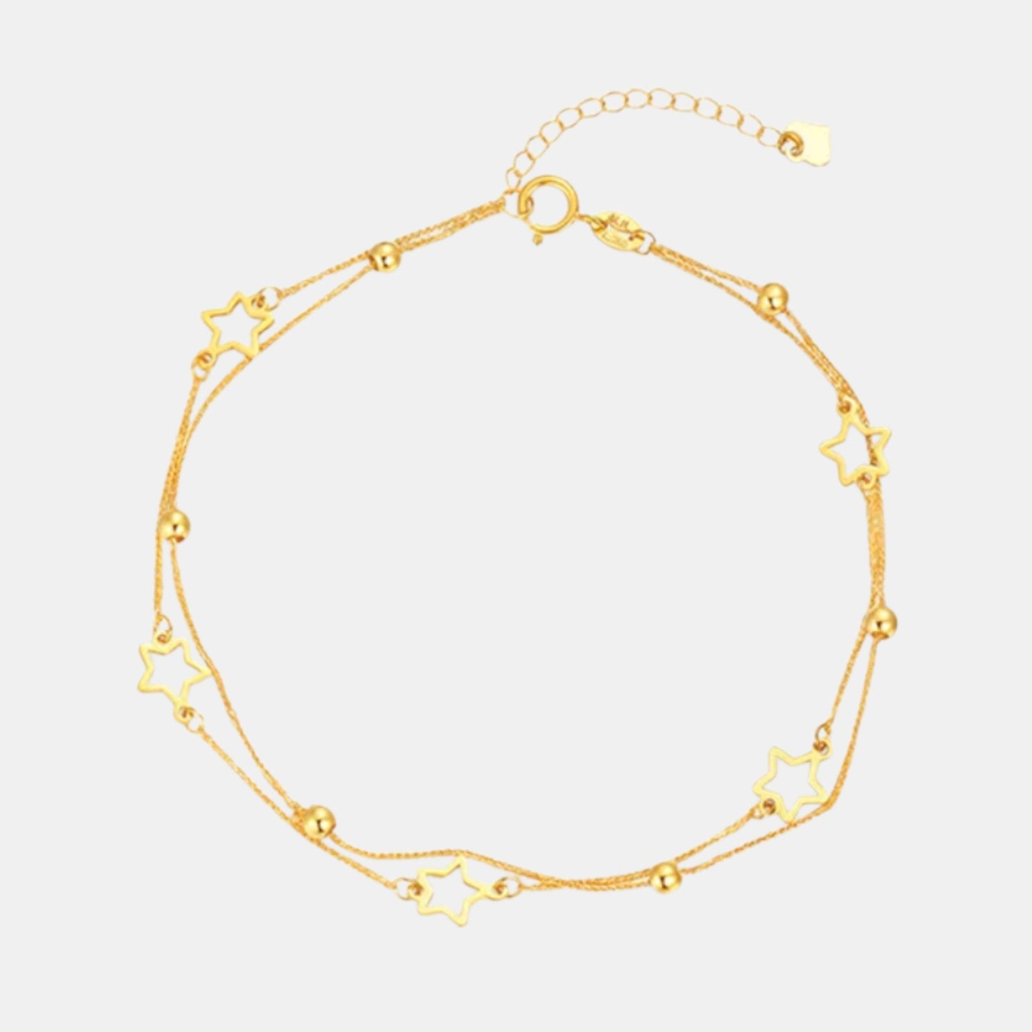 18K Gold Star Beads Charms Chain Double Layer Bracelet