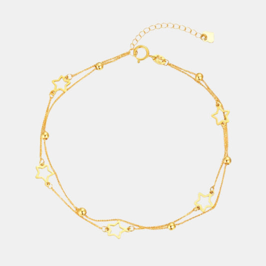 18K Gold Star Beads Charms Chain Double Layer Bracelet