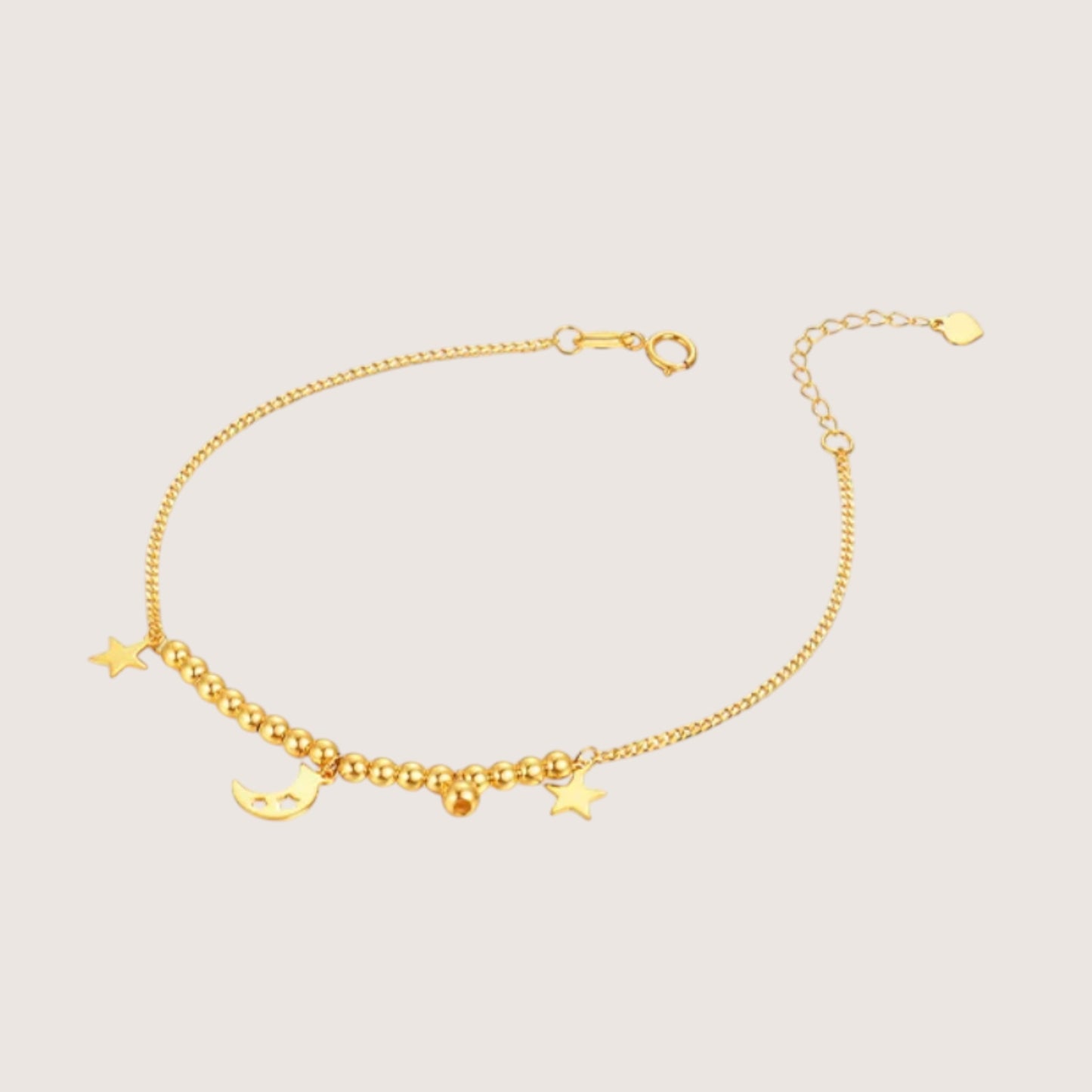 18K Gold Star Beads Moon Charms Chain Bracelet