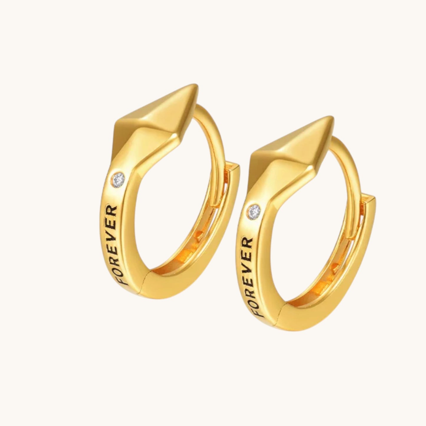 18K Fine Gold Zircon Snake Hoop Stud Earrings