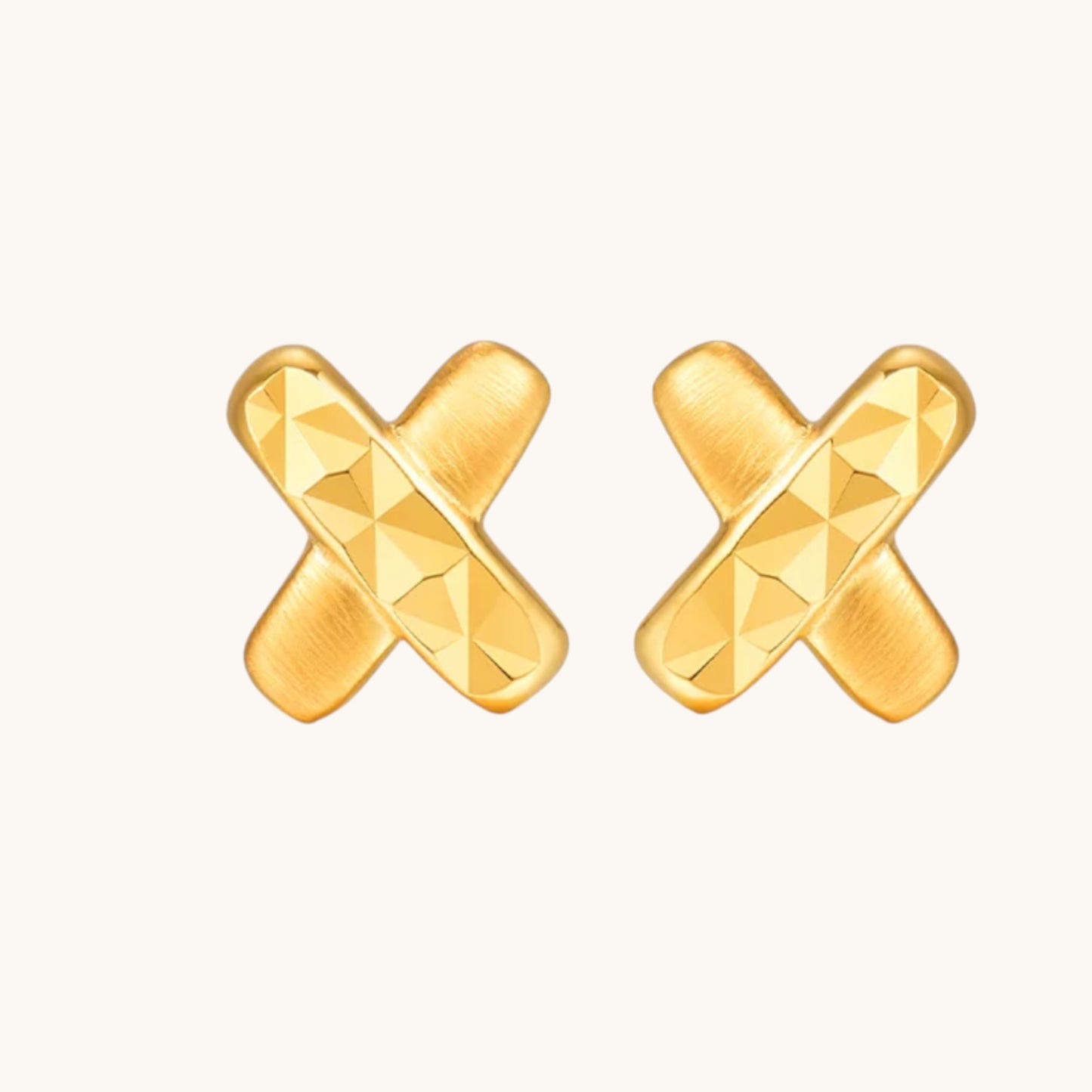 18K Fine Gold Cross Minimal Style Stud Earrings