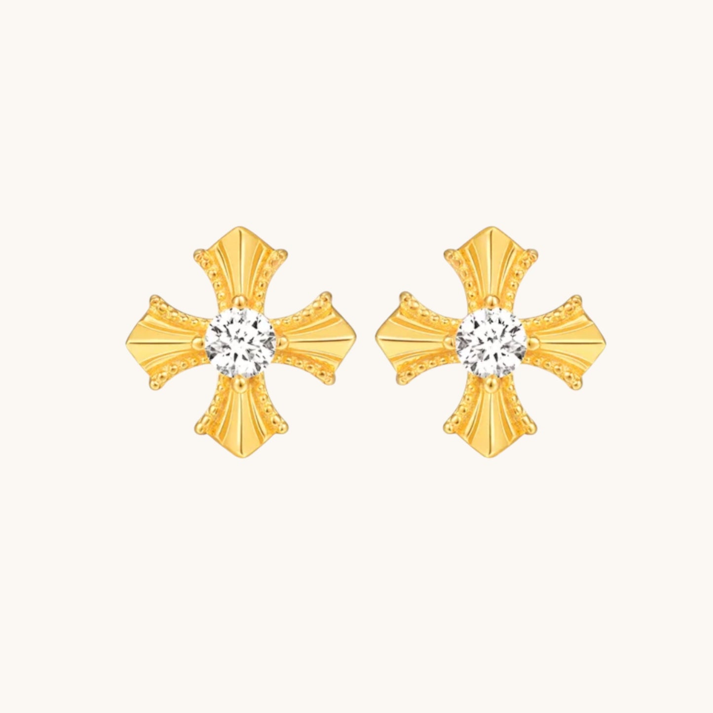 18K Fine Gold Cross Minimal Style Stud Earrings