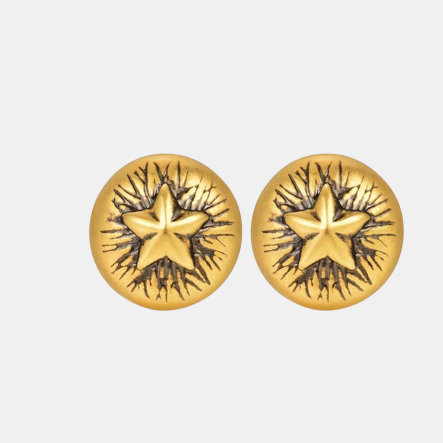 24k Fine 5D Gold Round Star Minimal Style Stud Earrings