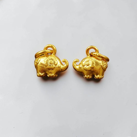 24K Pure Gold Hand-Chased D.I.Y Mini Elephant Auspiciousness Good Fortune Charm