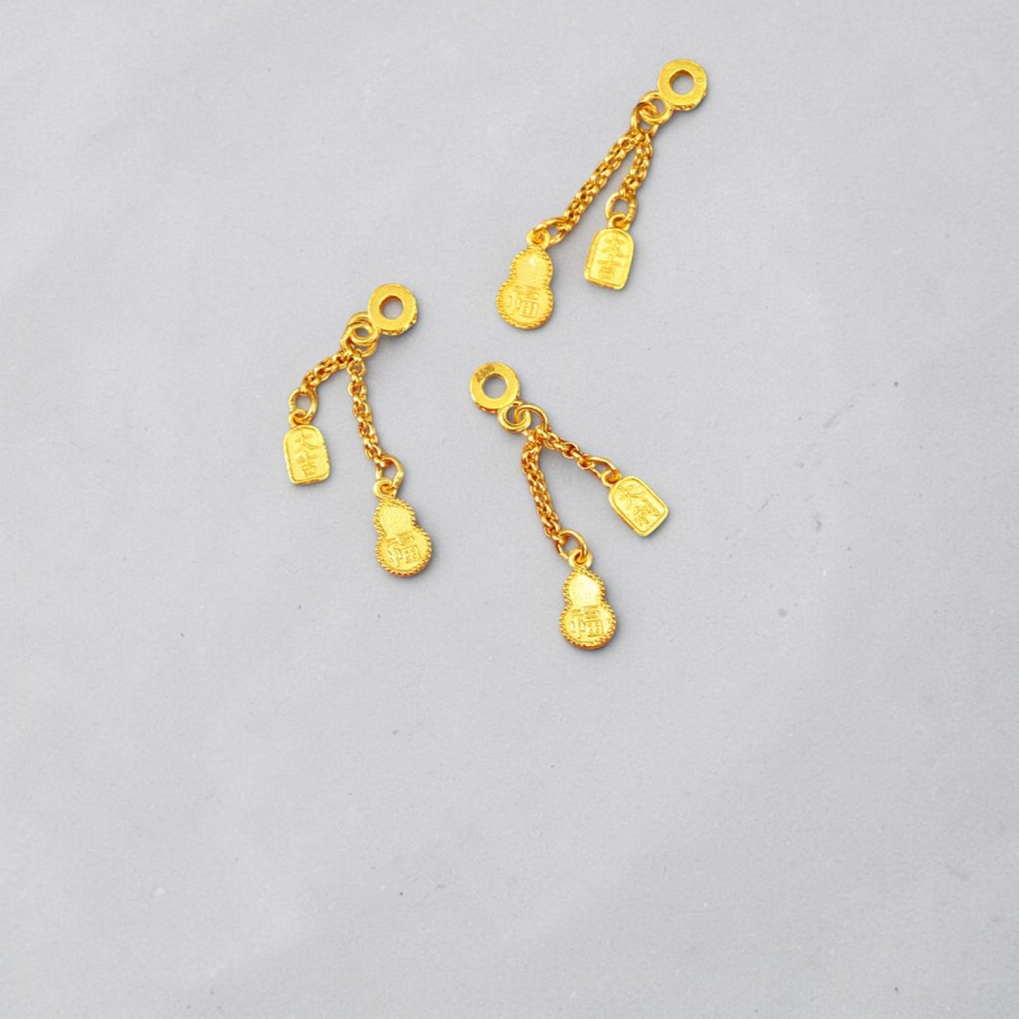 24K Solid 999 Gold Hand-Engraved Solid Lucky Gourd Tassel Dangle Charm