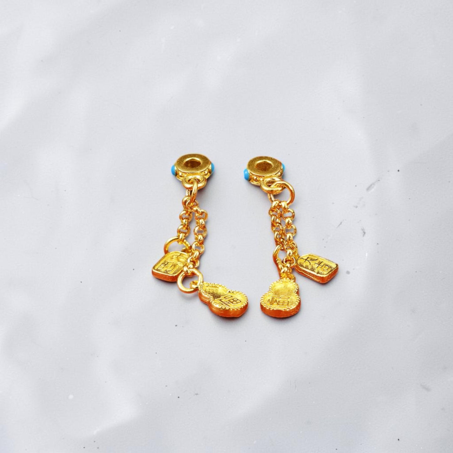 24K Solid 999 Gold Hand-Engraved Solid Lucky Gourd Tassel Dangle Charm