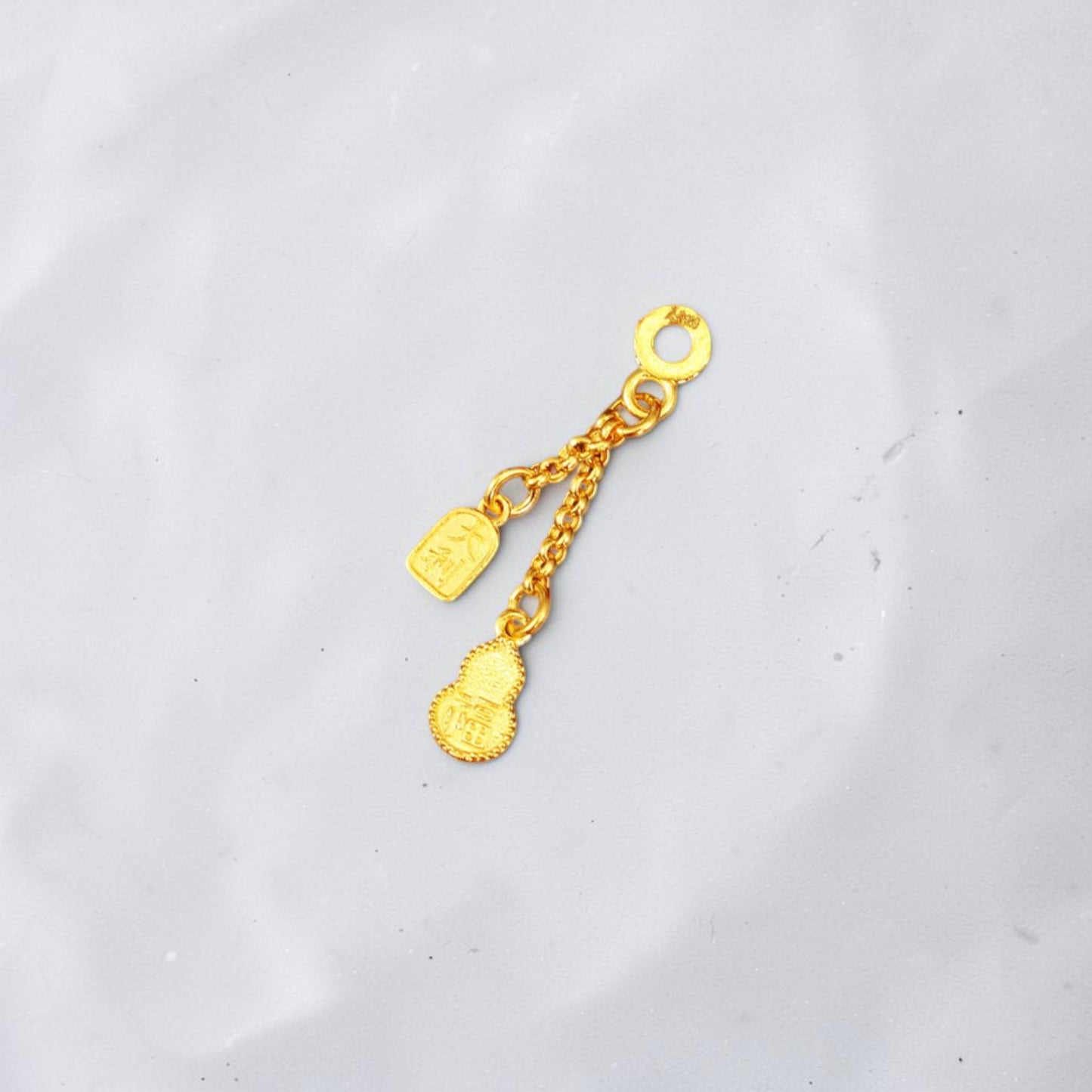 24K Solid 999 Gold Hand-Engraved Solid Lucky Gourd Tassel Dangle Charm