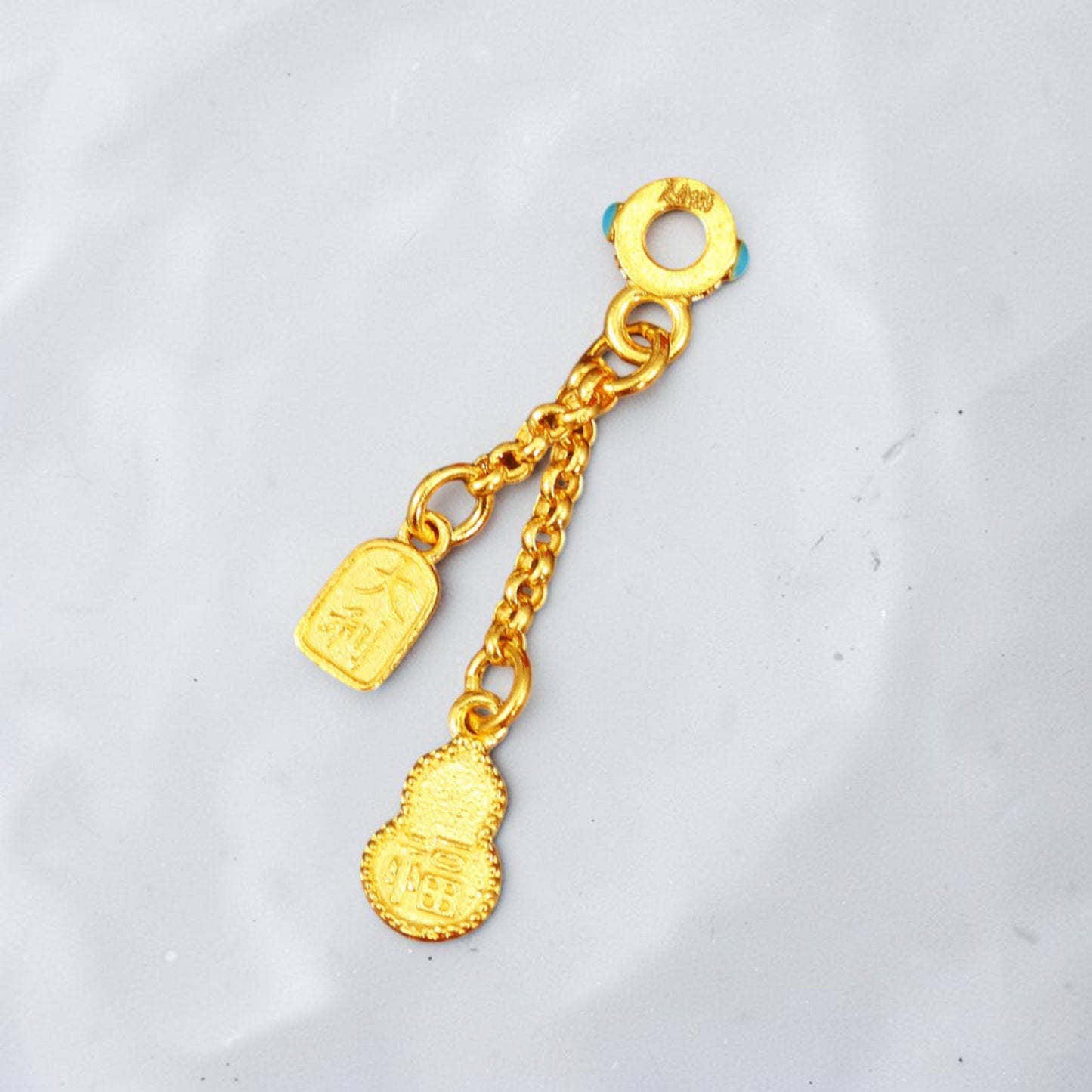 24K Solid 999 Gold Hand-Engraved Solid Lucky Gourd Tassel Dangle Charm