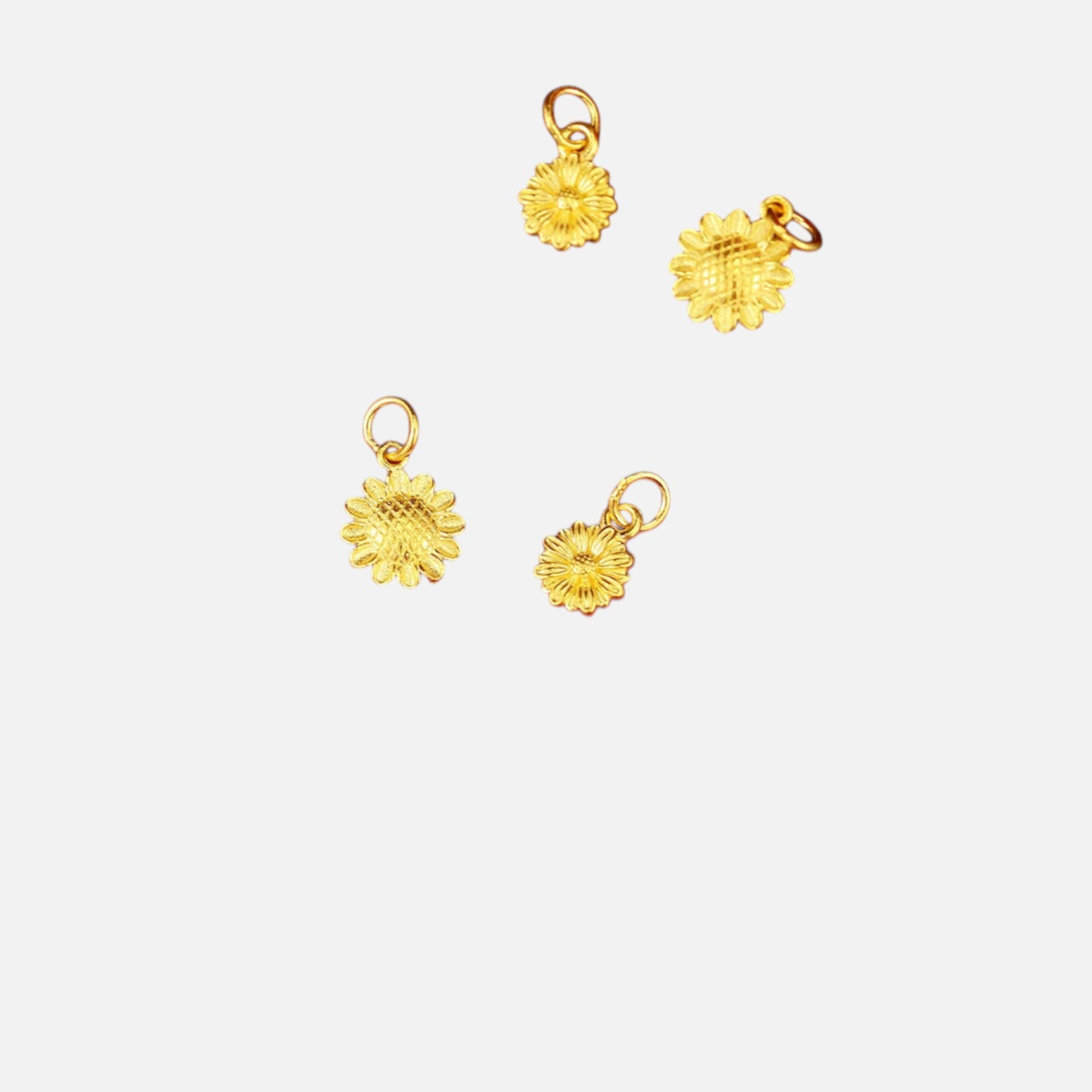 24K Solid 999 Gold Hand-Engraved Solid Mini Charm D.I.Y Sun Flower Daisy Charm