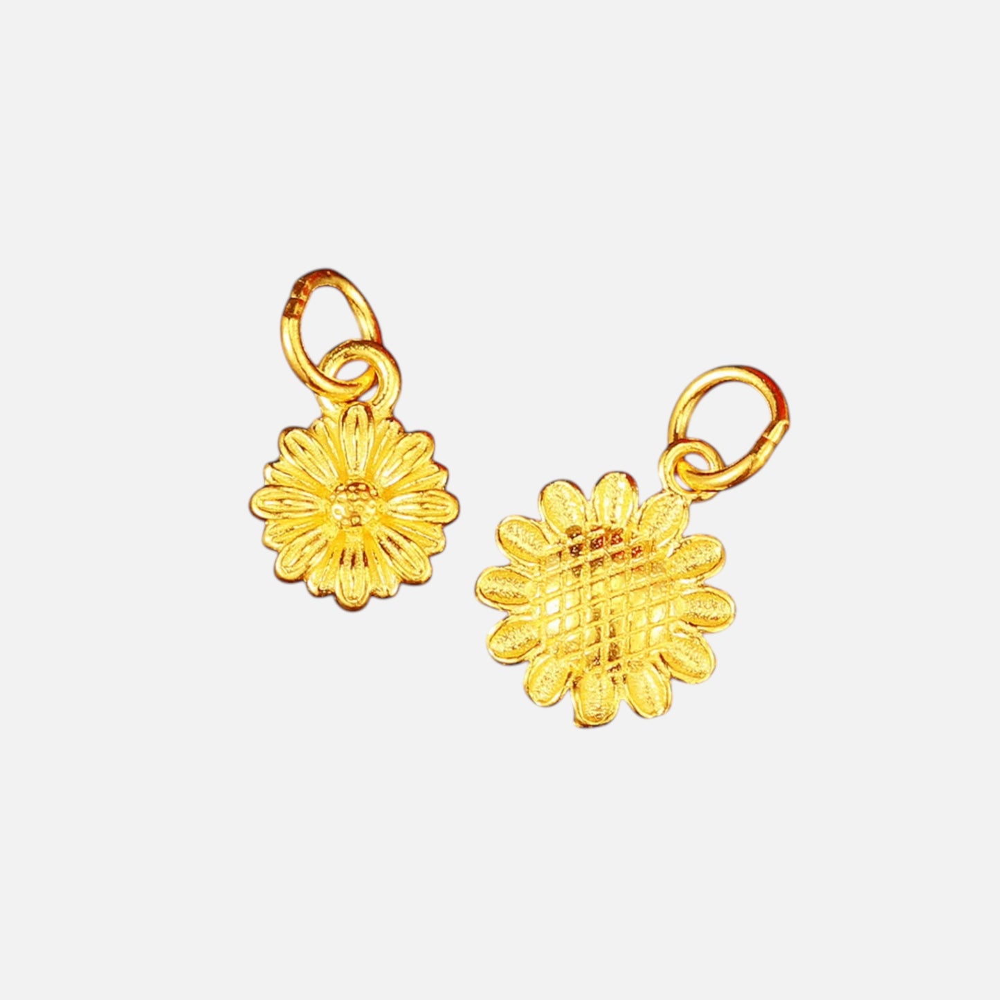 24K Solid 999 Gold Hand-Engraved Solid Mini Charm D.I.Y Sun Flower Daisy Charm
