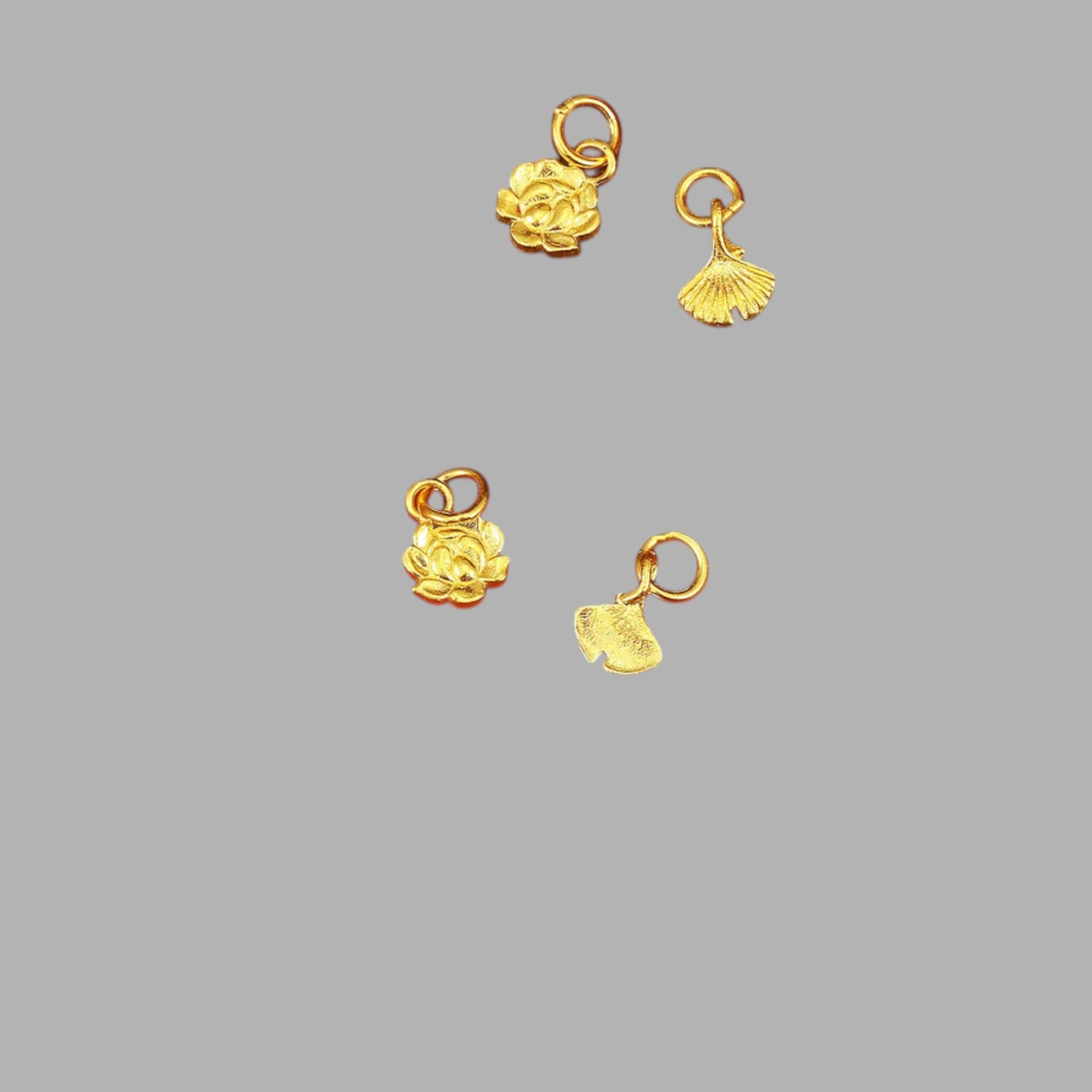 24K Solid 999 Gold Hand-Engraved Solid Mini Charm D.I.Y Lotus Ginkgo Flower