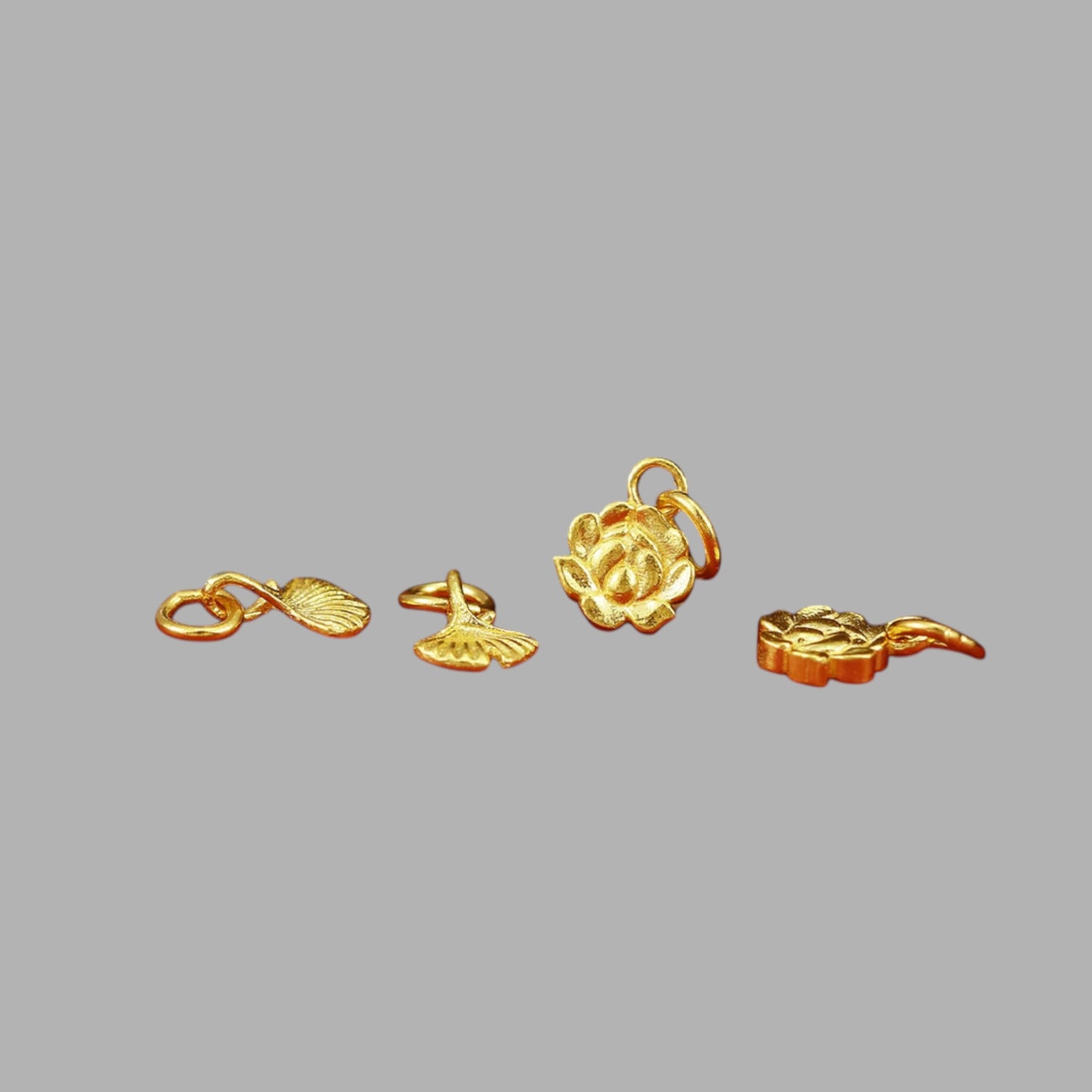 24K Solid 999 Gold Hand-Engraved Solid Mini Charm D.I.Y Lotus Ginkgo Flower