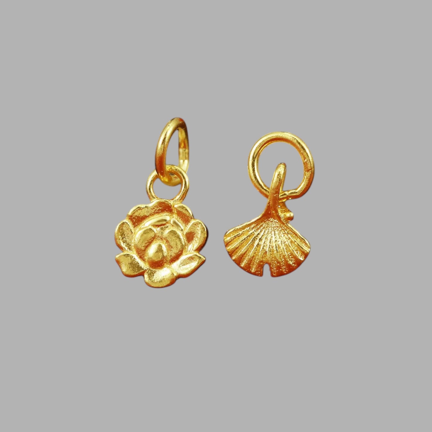 24K Solid 999 Gold Hand-Engraved Solid Mini Charm D.I.Y Lotus Ginkgo Flower