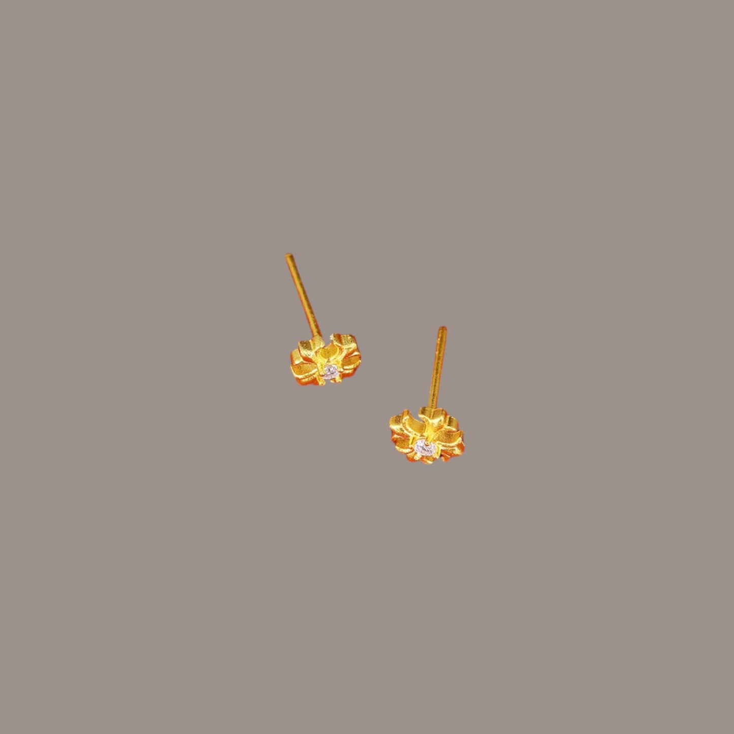 24K 999 Solid Gold Mini Iris Fleur-de-lis Moissanite Cross Stud Earrings