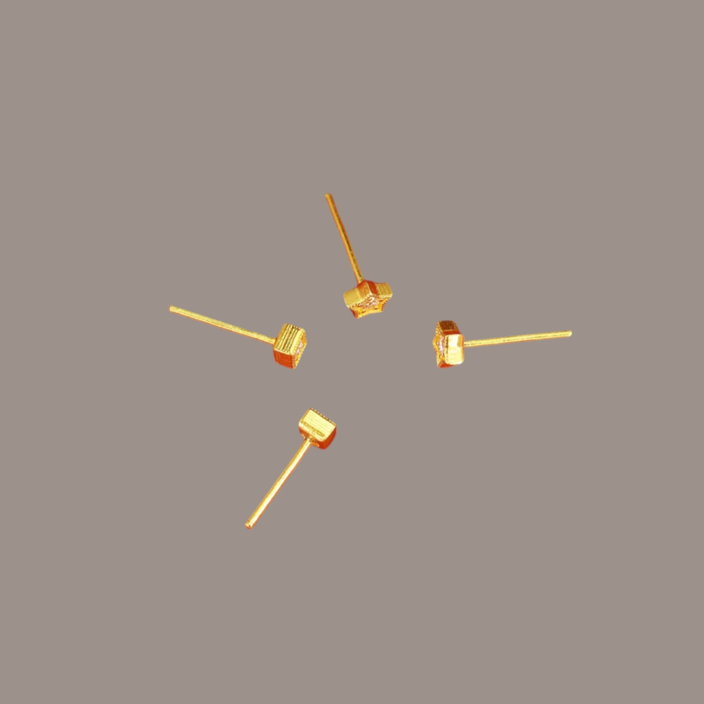24K Solid 999 Gold Cube Star Minimal Moissanite Mini Stud Earrings