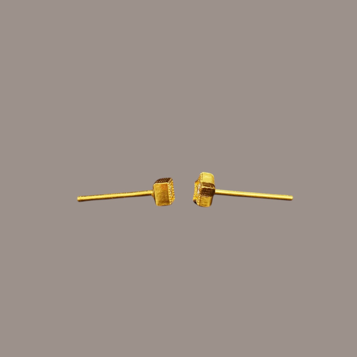 24K Solid 999 Gold Cube Star Minimal Moissanite Mini Stud Earrings